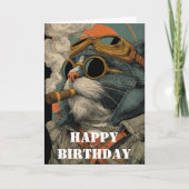Verjaardag Kat Piloot Grappige Aviator Cool Luchtv Kaart (Voorkant)