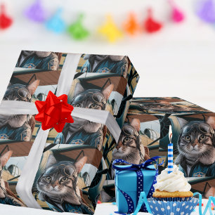 Verjaardag Kat Piloot & Vliegtuig Cool Grappig Luc Cadeaupapier