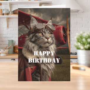 Verjaardag Kat Piloot Vliegtuig Cool Grappig Lucht Kaart