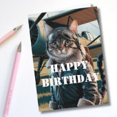 Verjaardag Kat Piloot Vliegtuig Cool Grappig Lucht Kaart