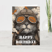 Verjaardag Kat Pilot Aviator Cool Grappig Luchtvaa Kaart (Voorkant)