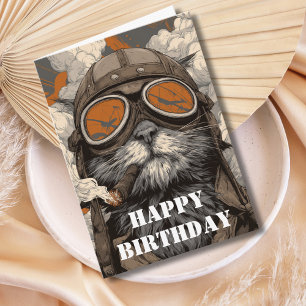 Verjaardag Kat Pilot Aviator Cool Grappig Luchtvaa Kaart