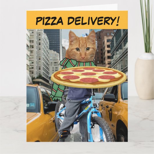 VERJAARDAG KAT PIZZA LEVERING WENSKAART KAART (Voorkant)
