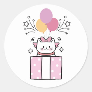 Verjaardag Kat Ronde Sticker
