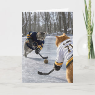 Verjaardag Katjes die ijshockey spelen met een bol Kaart
