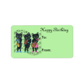 Verjaardag Kattenmuzikanten op Hart van Muzieknote Etiket (Voorkant)