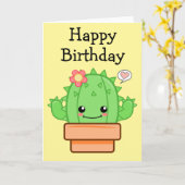 Verjaardag Kawaii Cactus Kaart (Gele Bloem)