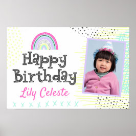 Verjaardag Kawaii Cute Regenboog Kinderfeestje Bor Poster