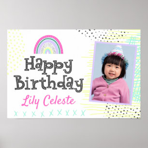 Verjaardag Kawaii Cute Regenboog Kinderfeestje Bor Poster