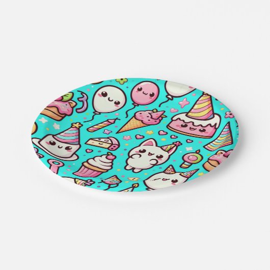 Verjaardag Kawaii Patroon Papieren Bordje (Gekanteld)