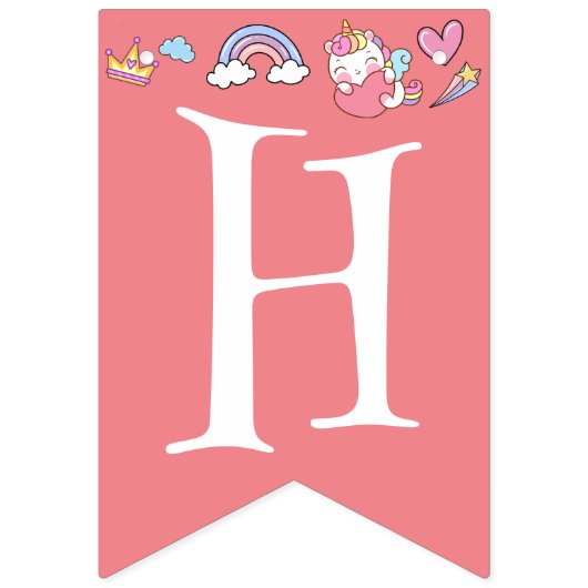Verjaardag kawaii prinses regenboog eenhoorn magis vlaggetjes (Tweede vlag)