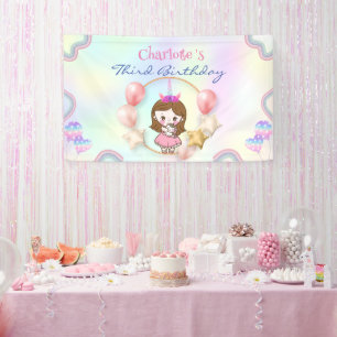 Verjaardag kawaii prinses regenboog eenhoorn Party Spandoek