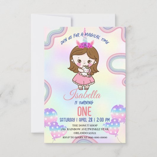 Verjaardag kawaii regenboog eenhoorn Party voor me Bedankkaart (Voorkant)