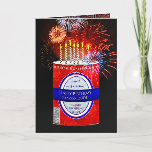 Verjaardag, Kerel, Blikje Bier, Vuurwerk Kaart