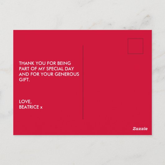 Verjaardag Kersenrood Modern Script Bedankt Briefkaart (Achterkant)
