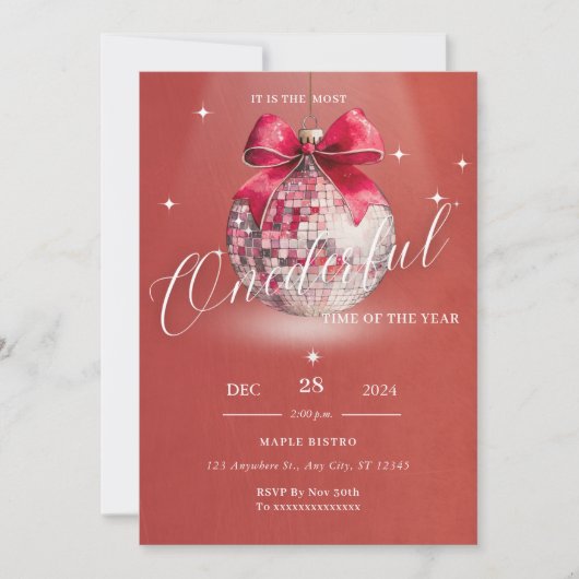 Verjaardag Kerstfeest Discoball Uitnodiging (Voorkant)