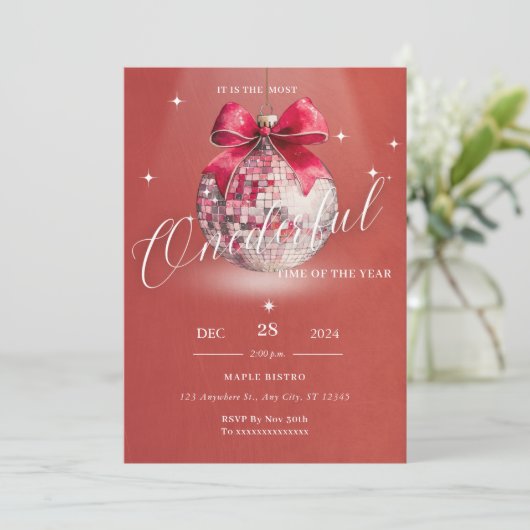 Verjaardag Kerstfeest Discoball Uitnodiging (Staand voorkant)