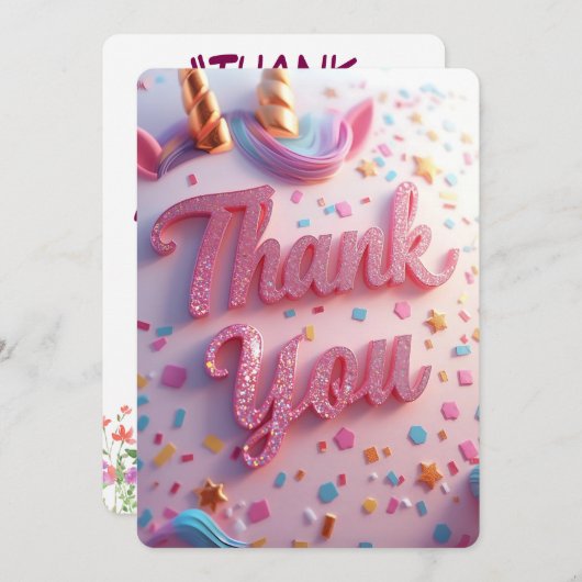 Verjaardag Kids Thank-You Kaart | matching party c (Voorkant / Achterkant)