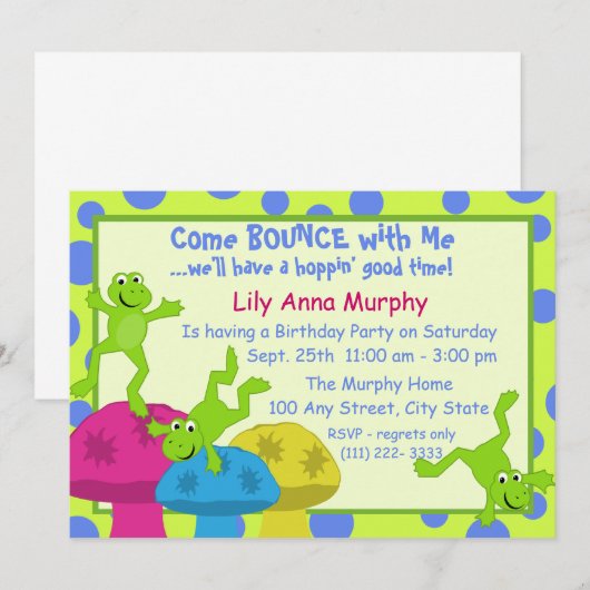 Verjaardag kikker bounce kaart (Voorkant / Achterkant)