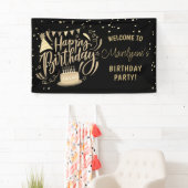 Verjaardag kind Black Gold Glitter Welkom Spandoek (Insitu)