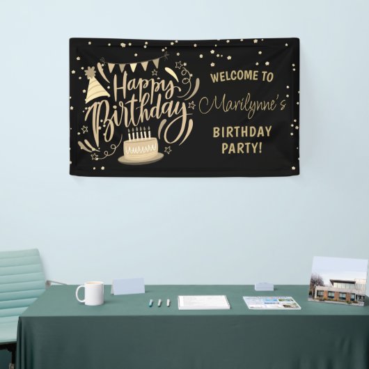 Verjaardag kind Black Gold Glitter Welkom Spandoek (Beurs)