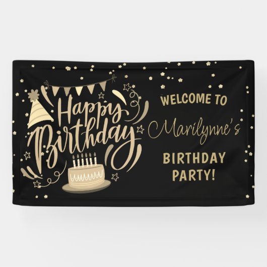 Verjaardag kind Black Gold Glitter Welkom Spandoek (Horizontaal)