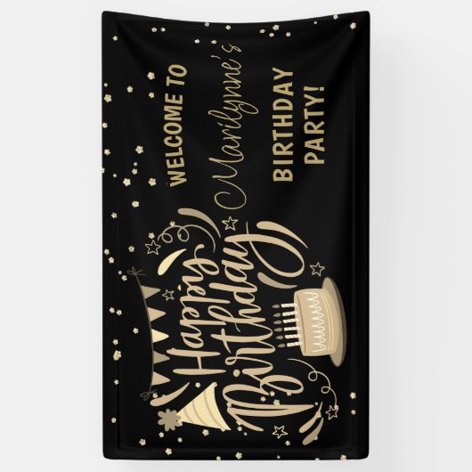 Verjaardag kind Black Gold Glitter Welkom Spandoek (Verticaal)