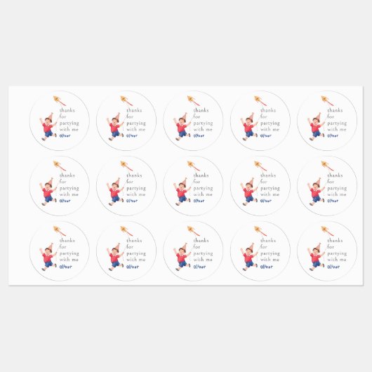 Verjaardag Kinder Party Boy Kite Dank u Stickers (Vel)