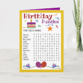 Verjaardag Kinder Puzzels Activiteit Kaart (Voorkant)