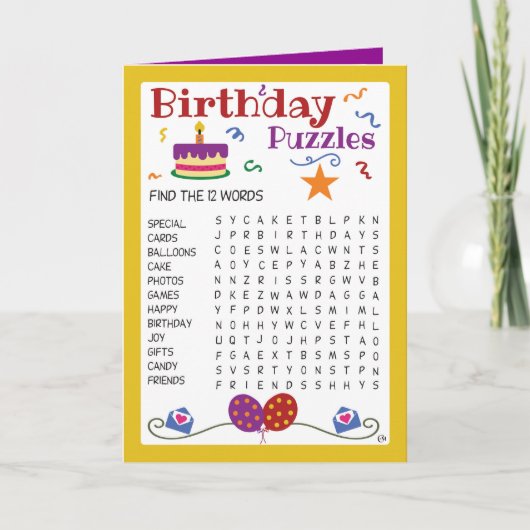 Verjaardag Kinder Puzzels Activiteit Kaart (Voorkant)