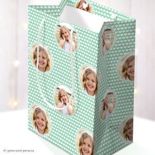 Verjaardag Kinderen Aangepaste Foto Mint Hartjes Medium Cadeauzakje