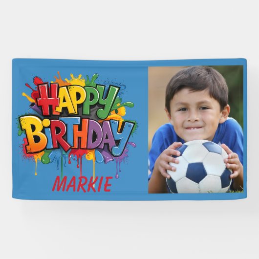 Verjaardag Kinderen Blauw Geel Rood Foto Spandoek (Horizontaal)