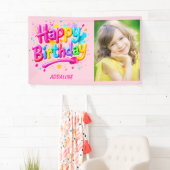 Verjaardag Kinderen Roze Geel Graffiti Foto Spandoek (Insitu)