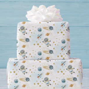 Verjaardag Kinderen Ruimtevaarder Buitenruimte Cadeaupapier