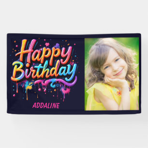 Verjaardag Kinderen Zwart Oranje Roze Foto Spandoek