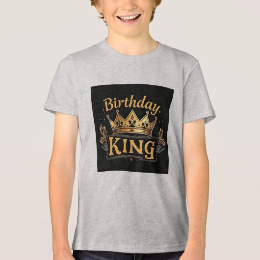 Verjaardag King Golden Crown Boy's Tri-Blend Shirt (Voorkant)