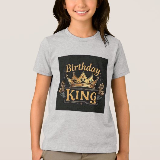 Verjaardag King Golden Crown Boy's Tri-Blend Shirt (Voorkant)