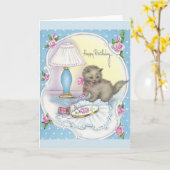  Verjaardag - Kitten & Borduurgaren, Kaart (Gele Bloem)