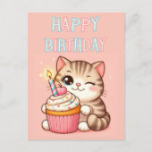 Verjaardag kitten cupcake ansichtkaart briefkaart (Voorkant)
