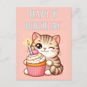 Verjaardag kitten cupcake kaart