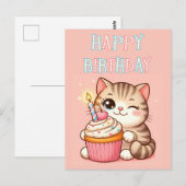 Verjaardag kitten cupcake kaart (Voorkant / Achterkant)
