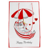 Verjaardag Kitten in Rood & Wit Hangmat Midden Ges Medium Cadeauzakje (Achterkant)