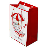 Verjaardag Kitten in Rood & Wit Hangmat Midden Ges Medium Cadeauzakje (Achterkant Gekanteld)