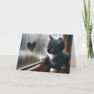 Verjaardag Kitten Met Hart Voor Venster Kaart