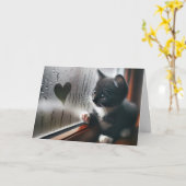 Verjaardag kitten met raam hart kaart (Gele Bloem)