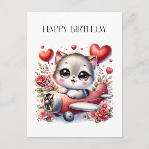 Verjaardag Kitten Piloot Briefkaart