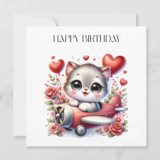 Verjaardag Kitten Piloot Kaart (Voorkant)