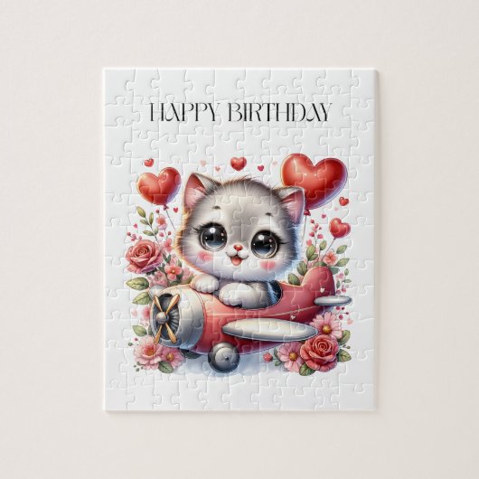 Verjaardag Kitten Piloot Legpuzzel (Verticaal)