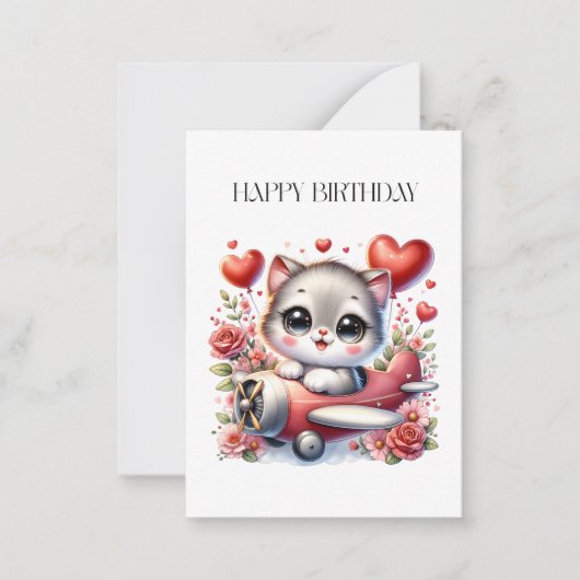 Verjaardag Kitten Piloot Notitiekaartje (Voorkant)