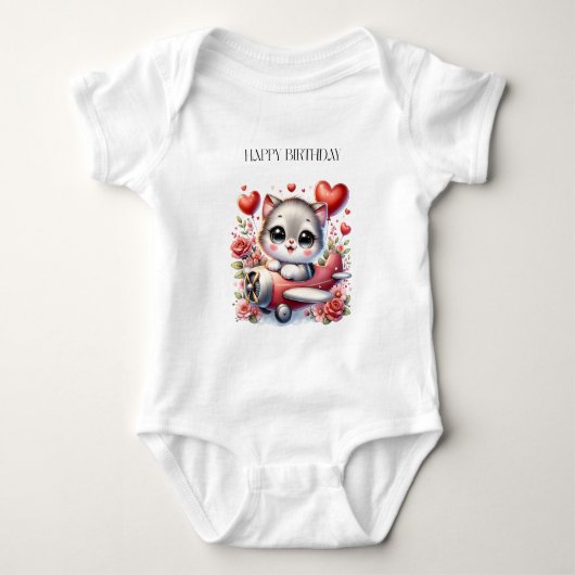 Verjaardag Kitten Piloot Romper (Voorkant)